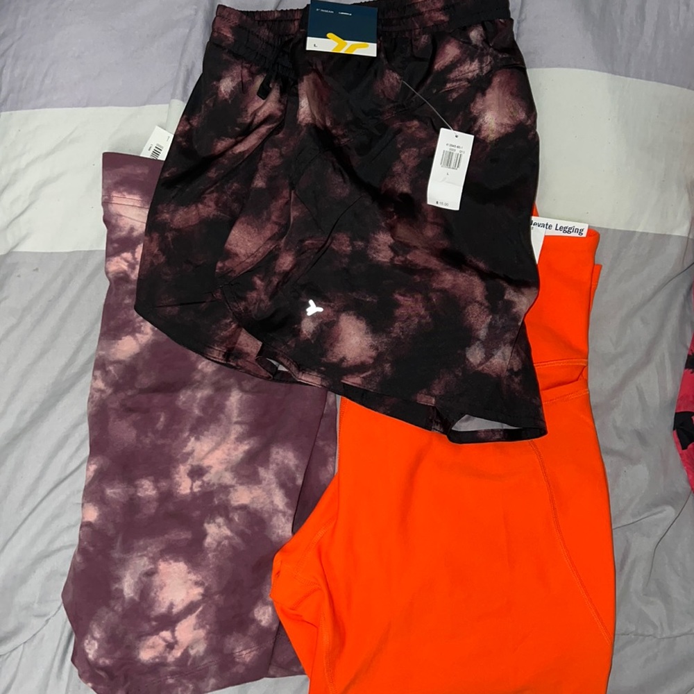 Go Dry Shorts (Large), Elevate Leggings (XL) and Sleep Shorts (Large)